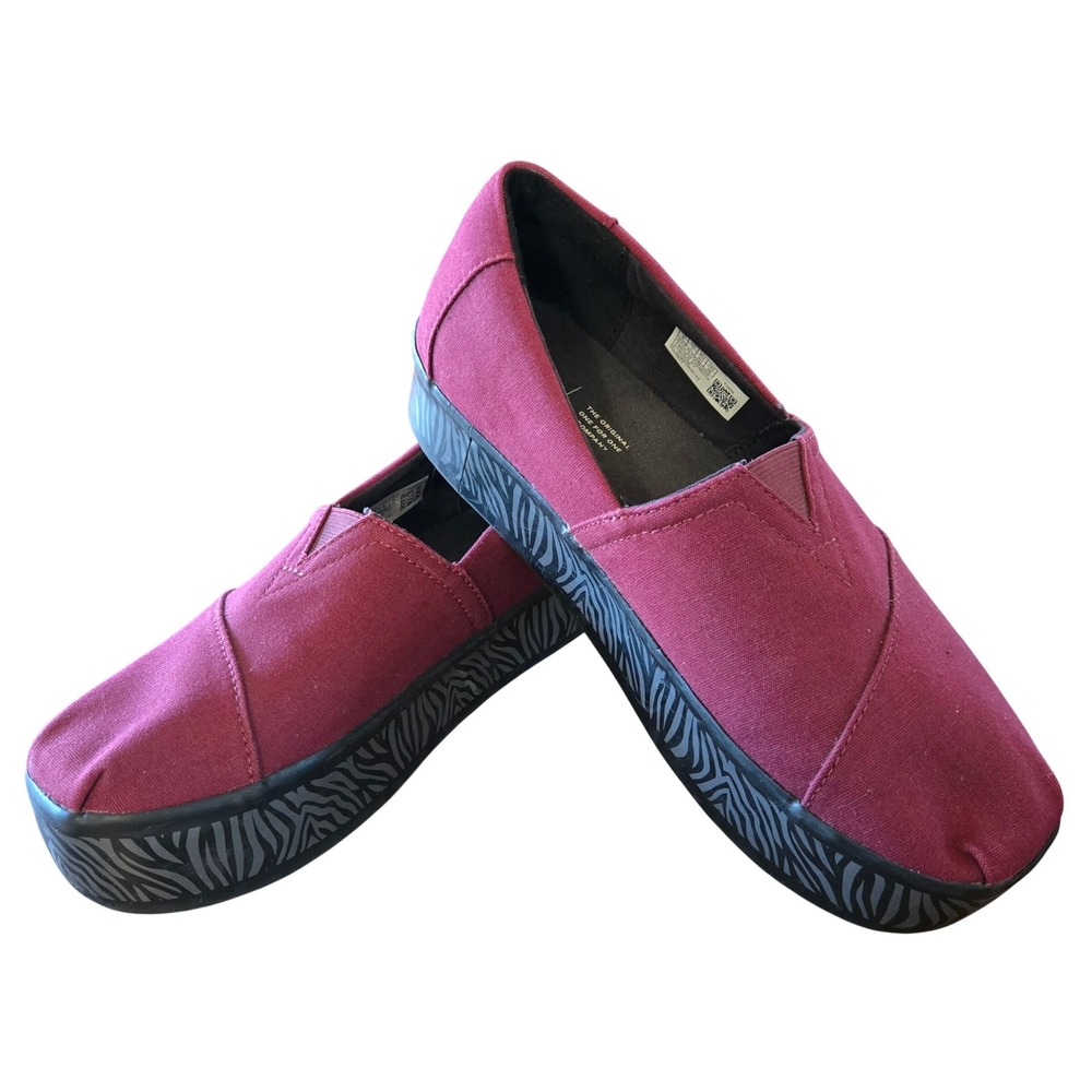 TOMS Alpargata Mod Platform Slip On Shoes Burgundy Maroon Zebra Print Womens 9